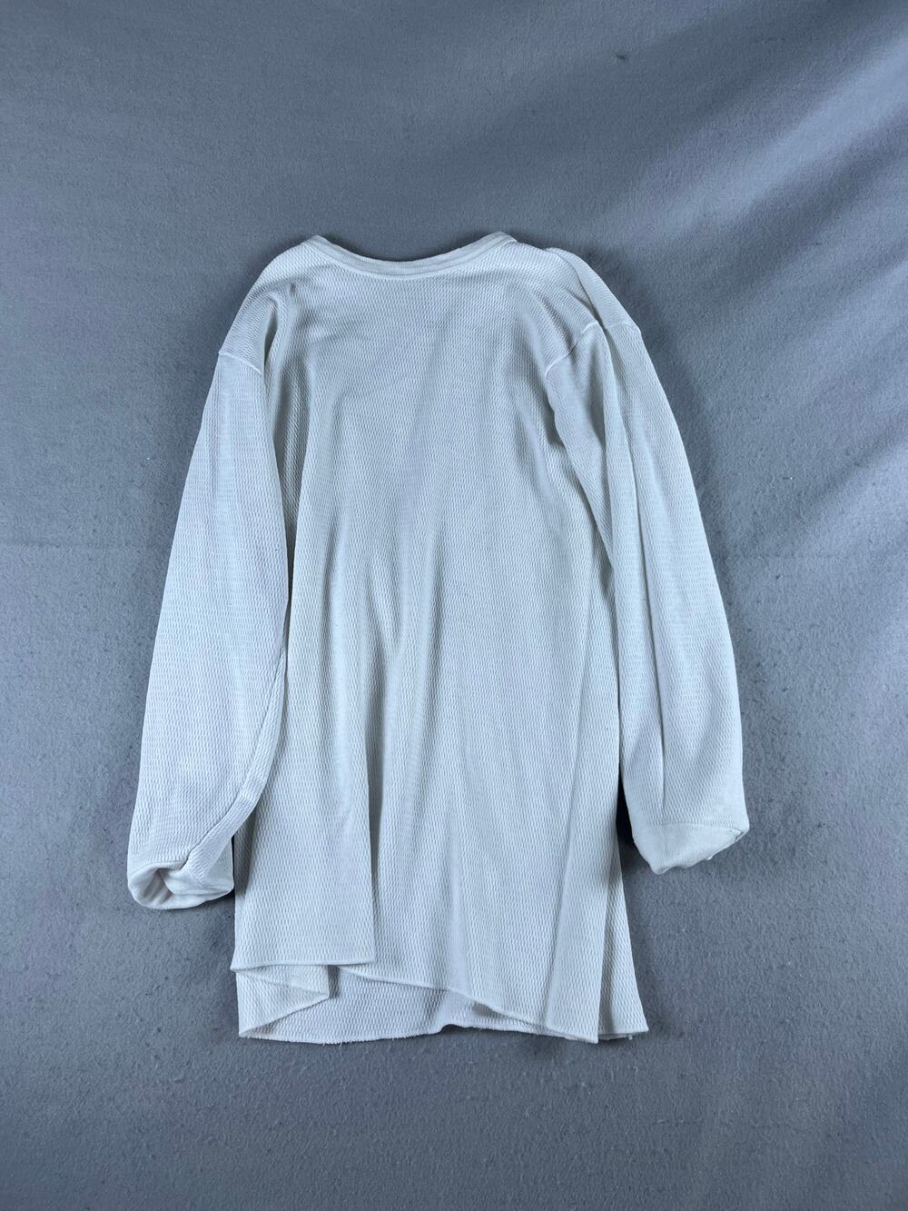 Womens Thermal Waffle Knit Tunic Top S Off White Oversized Raw Hem Cabincore